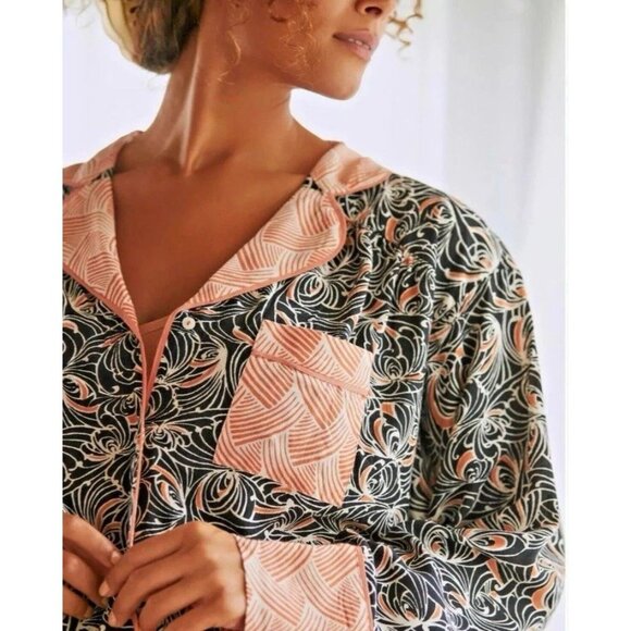 Anthropologie Mix Print Pajama Top XXS Black women’s button up - Picture 2 of 12